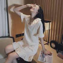 Home Deer Deer Short Sleeves Lotus Leaf Side Sleeping Dresses Summer Style Sweet Princess Wind Medium Long Style Pyjamas Can Outwear Womens Home Clothes