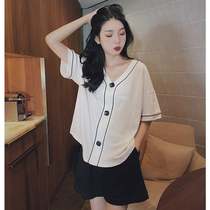 Pure cotton white pyjamas woman thin section Two sets button decoration V collar Summer new home Residence Short Sleeve Suit
