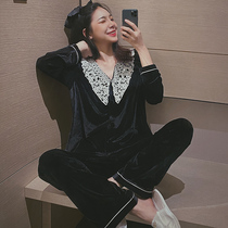 House deer golden velvet pajamas women autumn and winter thick long sleeve home clothing set can be worn outside 2021 new two-piece set