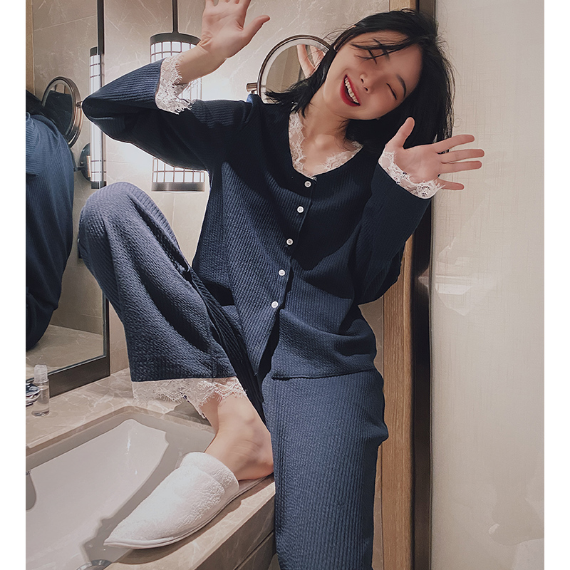 Home Suits Women's Spring Autumn Long Sleeve Cardiovert Autumn Clothing 2020 New Women's Exterior Wearing Pyjamas Two Style Suits Autumn Winter