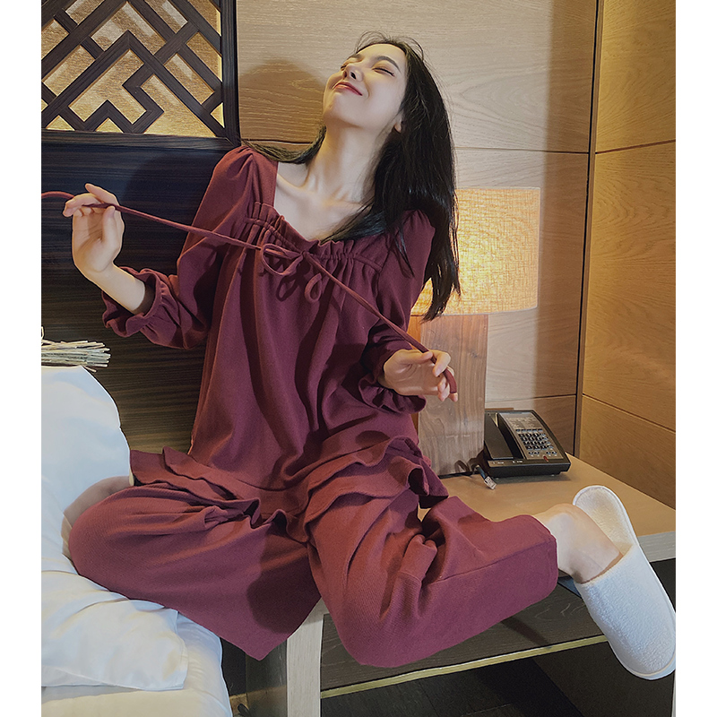 Home Deer Deer New Pure Cotton Pyjamas Woman Date Red Wedding Spring Autumn Long Sleeve Sweet home The autumn winter can be worn out