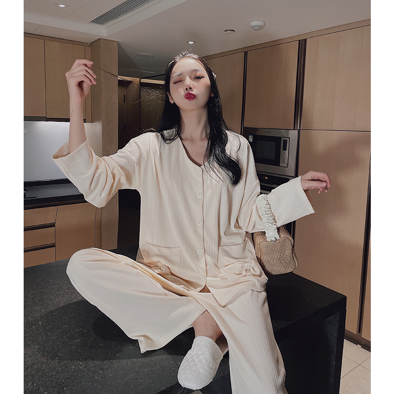 Home Deer Deer Sleepwear Woman Spring Autumn V Collar Butterfly Knot Two Sets Pocket Design 2021 New Outwear Home Clothing