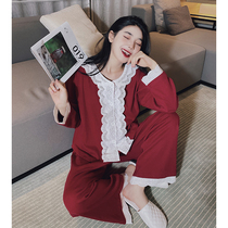 Home Deer Deer Red Ben Year Woman Long Sleeve Sleeping Dress Pure Cotton Two Sets Spring Autumn Season Wedding New Home Suit Suit