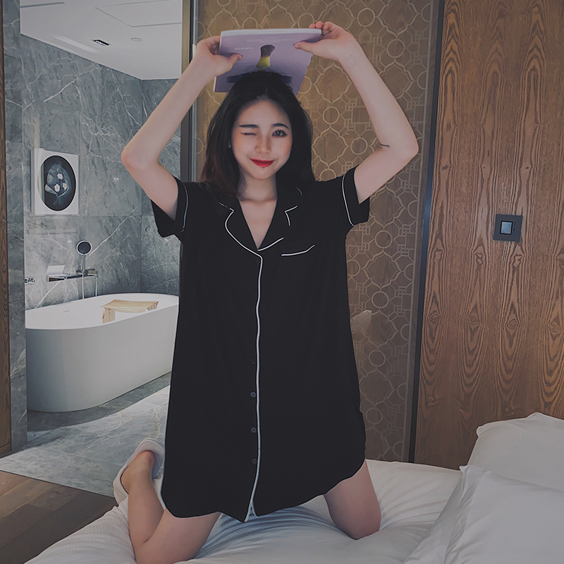 House deer Mordale short sleeve shirt style nightgown women Summer thin casual can wear pajamas loose home clothes