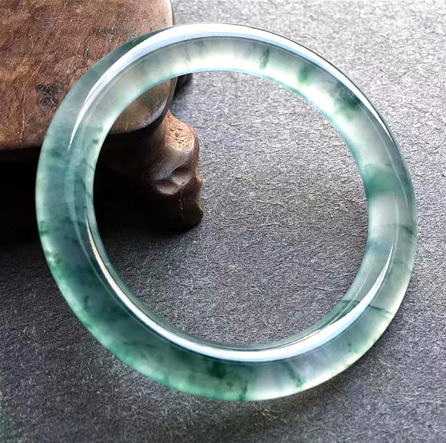 Natural Burmese ice flower blue flower jade bracelet round bar bar jade bracelet pendant female with evidence