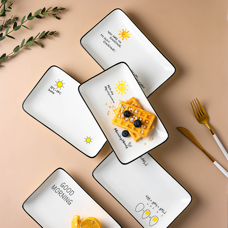 Small fresh ceramic Home Creativity 8 Inch 10 Inch Long Square Pan Flat Pan Home Fruit Pan Sara Pan Flat Tray Plate