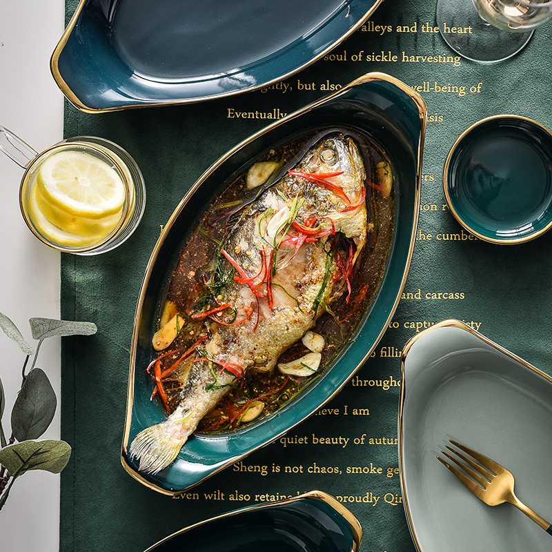 Nordic Minimalist Creative Home Plate Pandora Ceramic Fish Pan Rectangular Dish Deep Disc Pan Fruit Pan Sara Pan