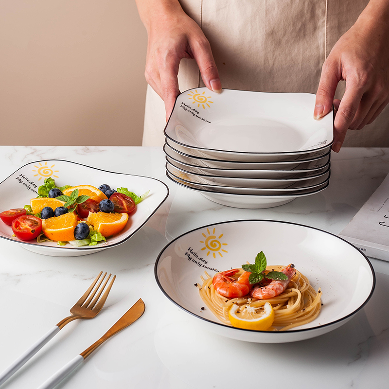 6 Only Clothing Nordic Creative Ceramics Home Square Pan Dinner Plate Brief Little Fresher Plate Suit Combined Disc Dinner Plate