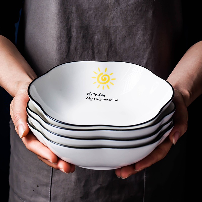 Nordic simple small fresh ceramic household tableware creative flower-shaped bowl 6 inch salad bowl fruit bowl rice bowl instant noodle bowl