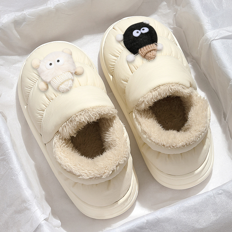Lovely coal ball cotton slippers Ladies in winter wear 2023 new indoor home bag heel thick bottom plus fluff cotton shoes-Taobao