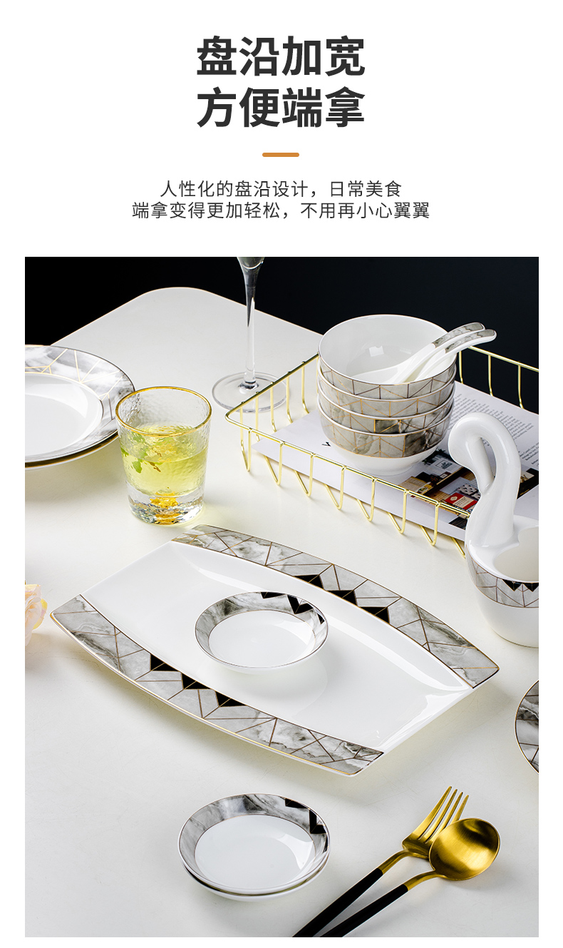 Wooden house product jingdezhen Nordic light dishes combination housewarming household utensils key-2 luxury suits for ipads bowls set a new house