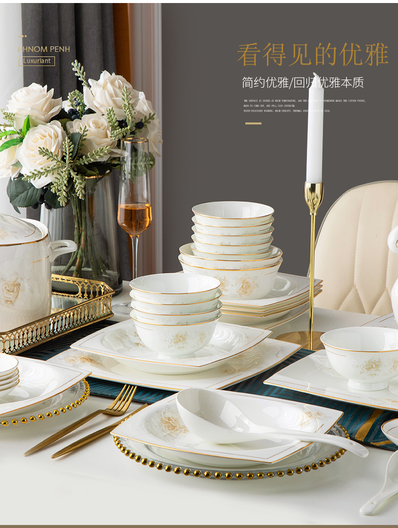 Wooden house product dishes suit household Nordic light key-2 luxury up phnom penh jingdezhen ceramic tableware suit dishes