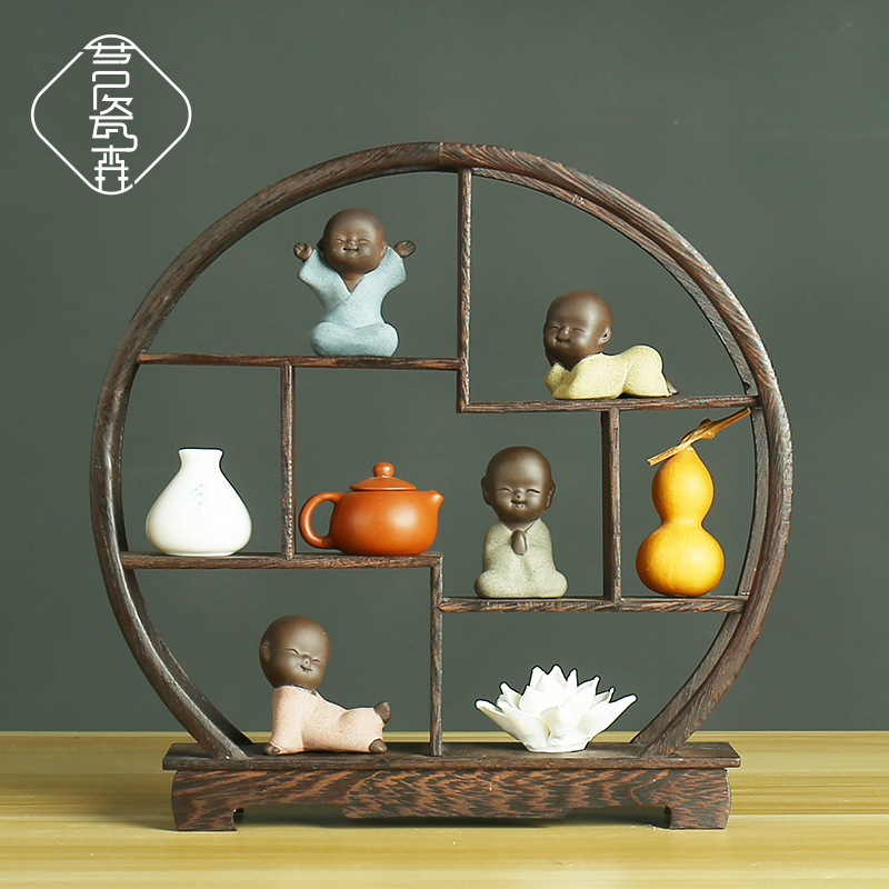 New Chinese small ornaments solid wood Bogu rack tea art living room porch office desk cabinet home soft decoration