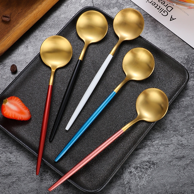 Net red spoon Home 304 Stainless Steel Long Handle Creativity Small Soup Spoon Cute Korean Style Soup Spoon Adult Eat Tablespoon