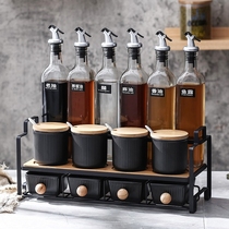 Nordic Style Kitchen Ceramic Seasoned Jar Glass Seasoning Bottle Oil Jug Combined Suit Home Seasoning Box Oil Salt Tank