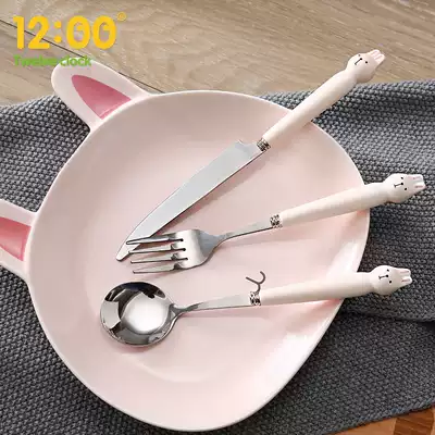 Knife and fork spoon three-piece home cute steak knife and fork plate set Western food cutlery Net Red children's fork spoon