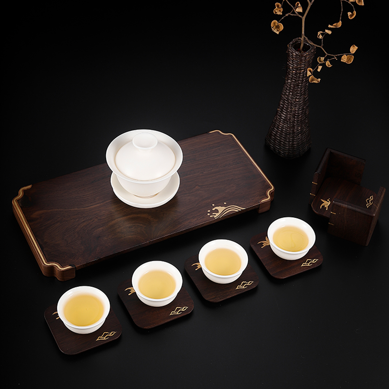 Ebony dry bubble plate flower pear solid wood tea tray home tea set tea set kung fu inlaid copper tray pot bearing mini small tea plate