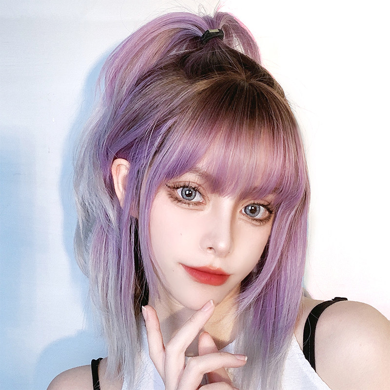Wig Woman Short Hair Hairstyle Purple progressive floor rose Identical Hair Color Zishoulder Full Headgear Natural Adolescent Girl Lock Bone Hair
