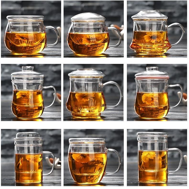 Handle glass of thickened cup with brewed tea with freshener small medlar transparent and heat-resistant flower tea men and women