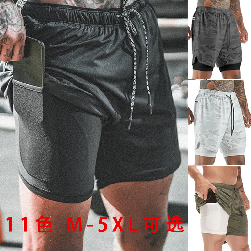 Amazon Cross-Border European and American Style Men's Sports Shorts with Inner Lining, Running and Fitness Shorts, Breathable and Stylish Pants