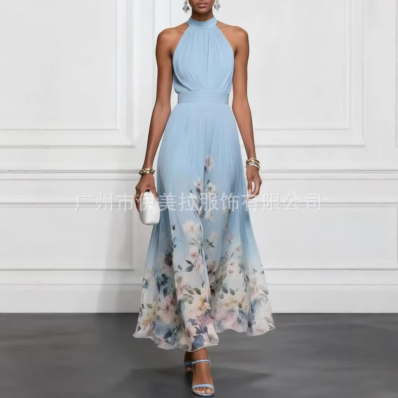 In Stock 2026 Independent Platform Amazon Fashion Round Neck Sleeveless Tie-Up Positioning Print Long Style