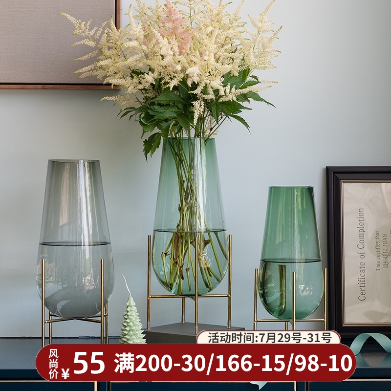 Nordic light luxury net red transparent glass vase ornaments creative living room rich bamboo hydroponic hydroponic flower arrangement