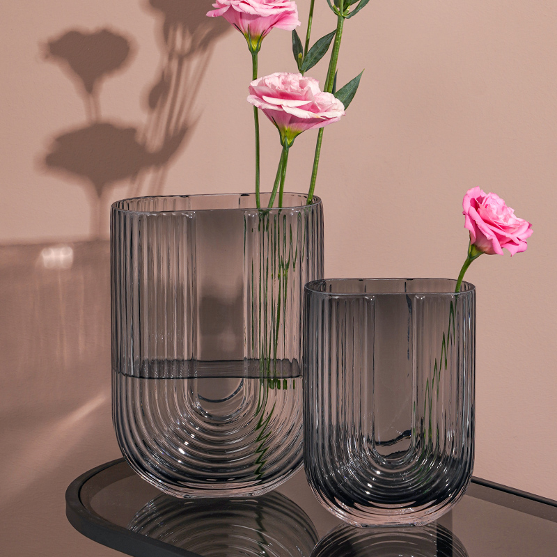 Light extravagant minimalist transparent striped glass vase pendulum pieces Nordic Living room Creative flowers Water cultured dried flower inserts