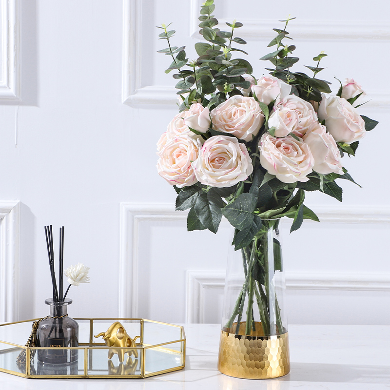 Nordic bronzing transparent cylinder glass vase decoration living room flower arrangement hydroponic rose lucky bamboo light luxury luxury