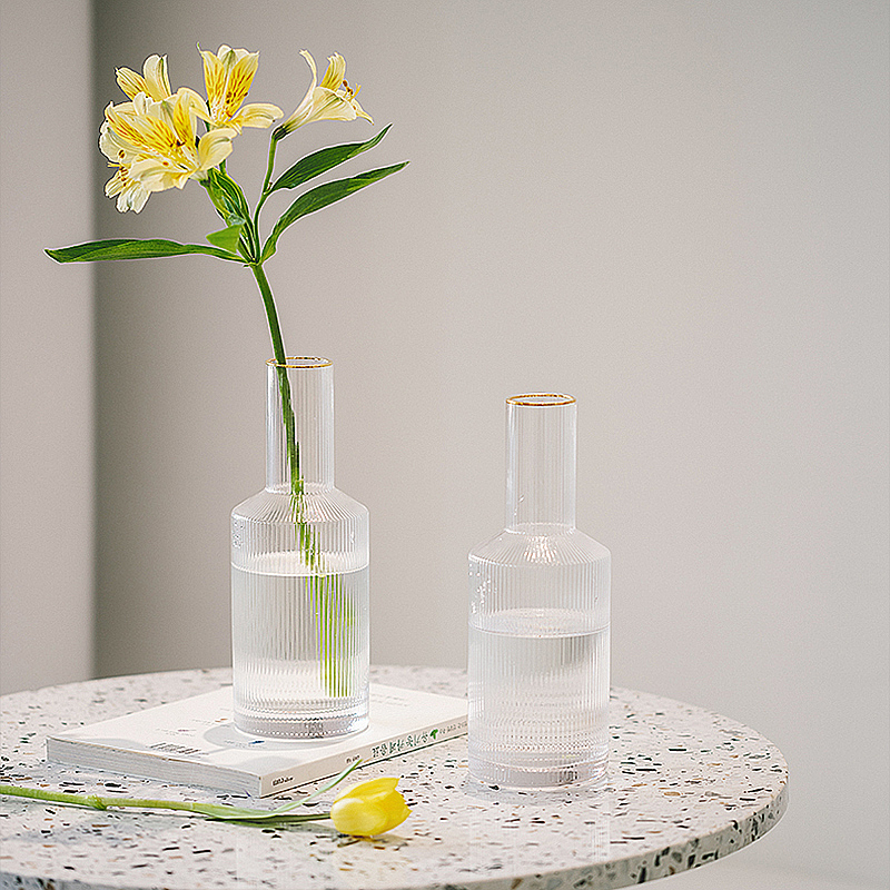 Net red light luxury Nordic creative small caliber sketching gold transparent glass vase swinging parlor floral flower floral water raising flowers-Taobao