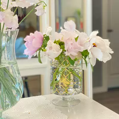 Light luxury gold flower paper Nordic transparent glass vase ornaments creative living room simple hydroponic net red dried flower arrangement