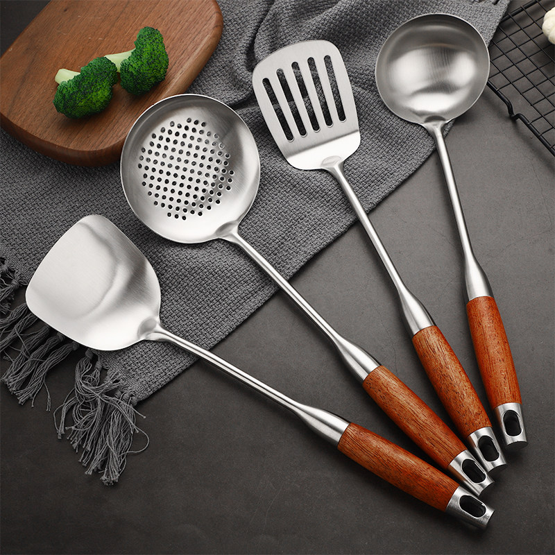 German 304 Stainless Steel Pan Shovel Fried Vegetable Iron Shovel Kitchen Kitchenware Suit Soup Spoon Leaking Spoon Home Spade Spoon Fried Spoon-Taobao