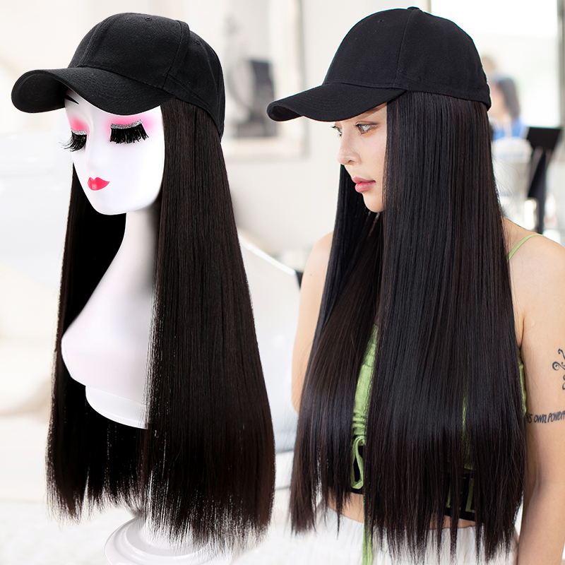 Wig hat integrated fashion autumn and winter women's long hair simulation natural trend hat with wig long straight hair full head cover
