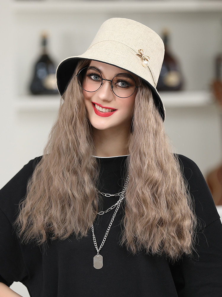 Wig hat one-piece fashion autumn and winter female long hair trend hat with wig simulation long curly hair full headgear