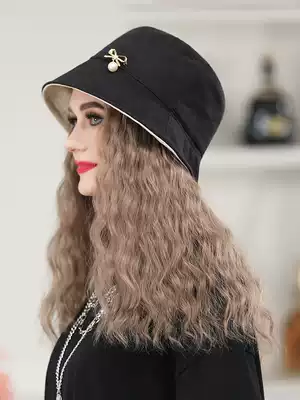 Wig hat integrated fashion autumn and winter women's long hair trend hat with wig full headgear simulation long curly hair