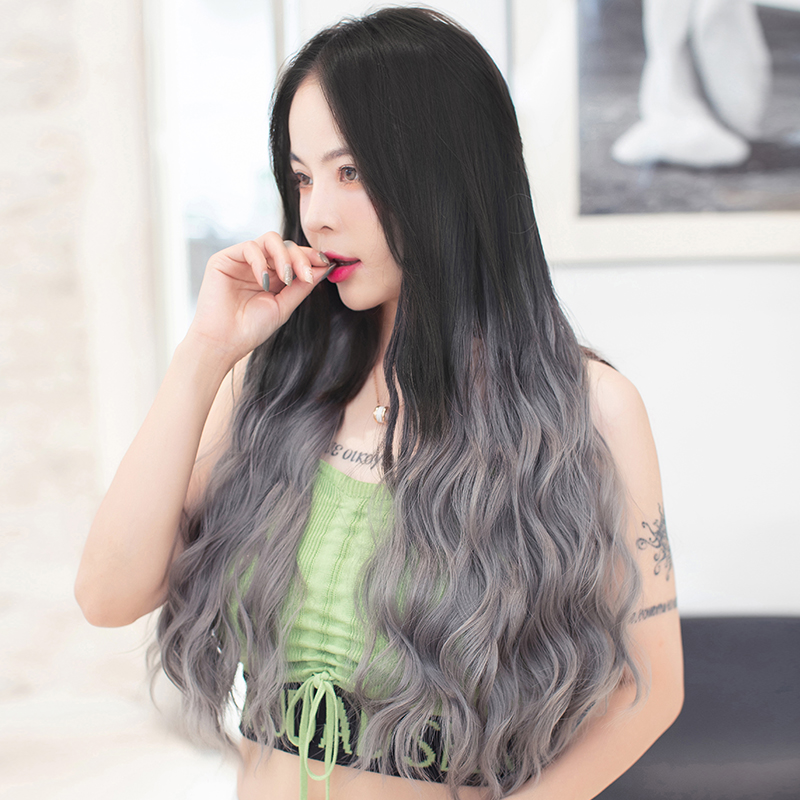 Color wig film female hair receiving piece curly hair big wave one piece of traceless simulation hair gradient curling film