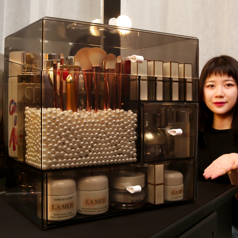 Cosmetic Storage Case Acrylic Shelf Desktop Dust Protection Skincare Red Home Large Capacity Transparent Makeup Table