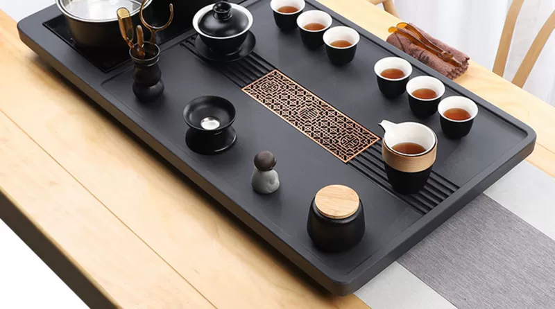 Sounder toàn bộ khay trà đá vàng đen hoàn toàn tự động tất cả trong một bộ trà Bộ hộ gia đình cảm ứng lớn bàn trà tự nhiên