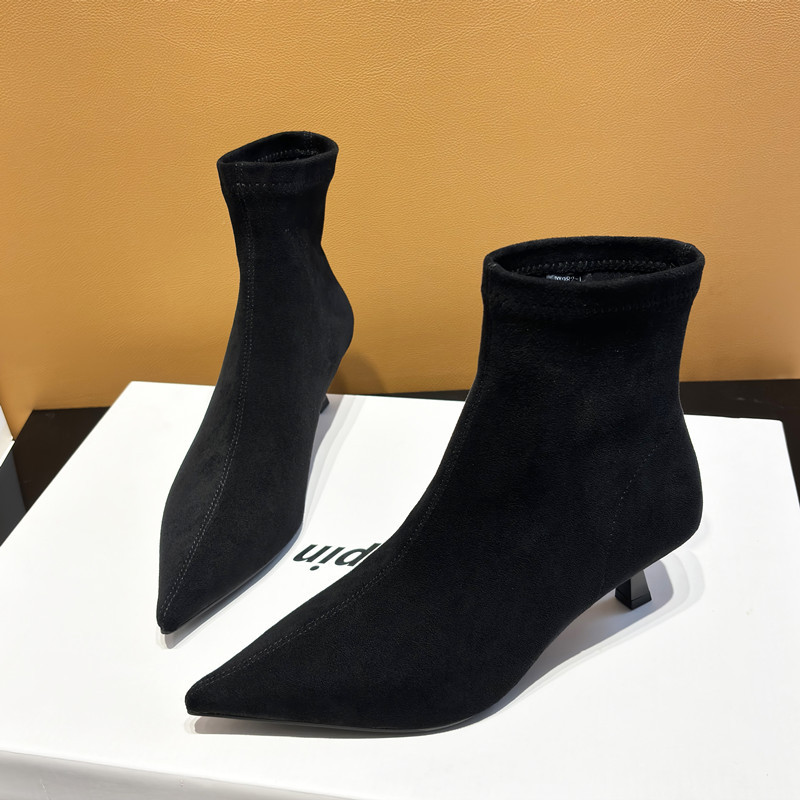 Elastic Slim Boots, Ankle Boots, Elegant Pointed Toe, Elegant Stiletto Heels, Matte Short Boots, Low Heels, Autumn and Winter Kitten Heels, High Heels for Women Elastic Slim Boots, Ankle Boots, Elegant Pointed Toe, Elegant Stiletto Heels, Matte Short Boots, Low Heels, Autumn and Winter Kitten Heels, High Heels for Women