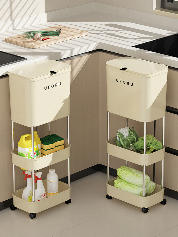Lazy Kitchen Trash Can with Lid, Large Capacity, Household Use, No Need to Bend Over, Integrated Multi-Layer Classification, Dry and Wet Separation Storage Rack
