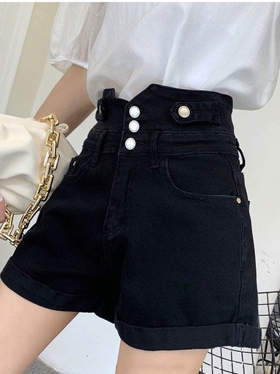 Джинсовые шорты с высокой талией для женщин, лето 2025, новинка большого размера, толстые мм, модные утягивающие черные шорты трапециевидной формы в корейском стиле