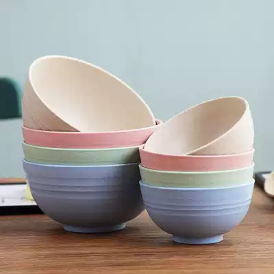 Wheat straw tableware Japanese eating bowl home Creative Anti-fall children adult large rice bowl soup bowl set