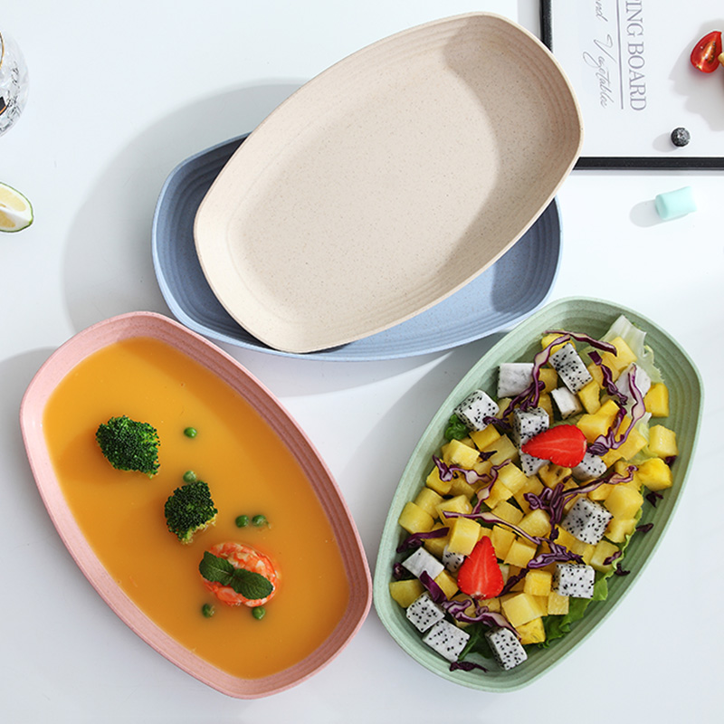 Japanese-style wheat straw tableware creative rectangular plate Nordic large fish plate anti-fall personality plate plate