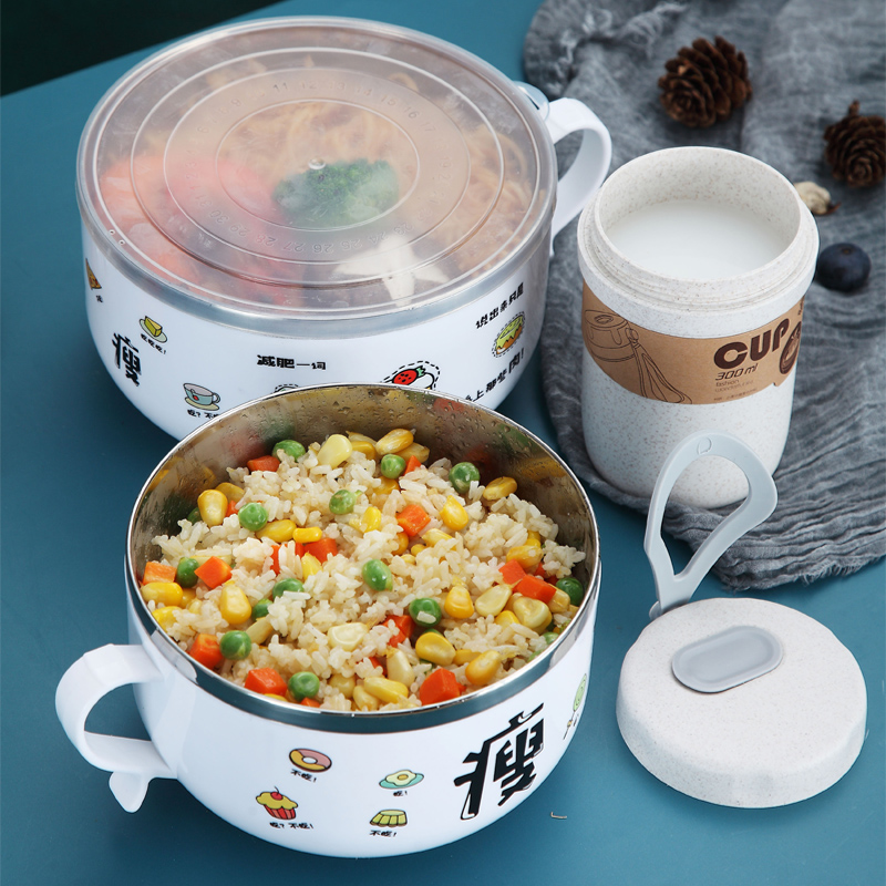 Single instant noodle bowl stainless steel with cover portable large student instant noodle bowl lunch box dormitory canteen dining artifact
