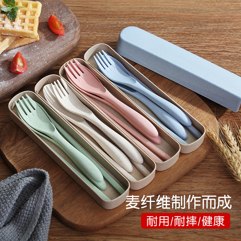 Creative portable chopsticks spoon set Student dormitory travel with a three-piece set of cute single wheat straw tableware