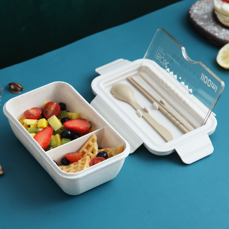 Wheat Straw Lunch Box Student Canteen With Rice Meal Kit Cute Office Lunch Box Portable Box Portable With Cover