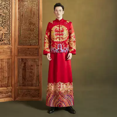 Out of the rental Xiuhe male 2021 New Chinese dress groom Tang suit sanglong wedding toast Dragon hanging handmade Thorn