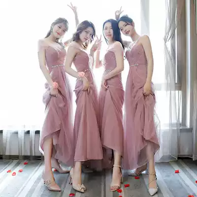 Out rental short bridesmaid dress 2021 spring summer pink diamond gray diamond bridesmaid dress sister dress long version wedding