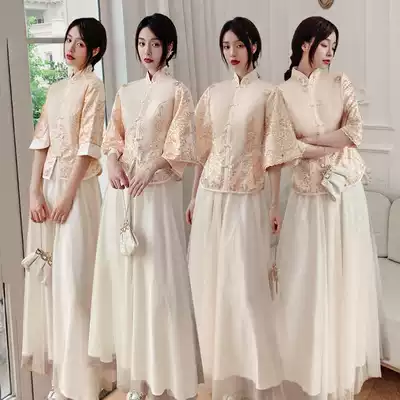 Out of the rental Chinese bridesmaid dress female 2021 Spring Summer new Chinese style sister group Flower thin long version bridesmaid