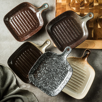 Japanese style ceramic baking tray with handle