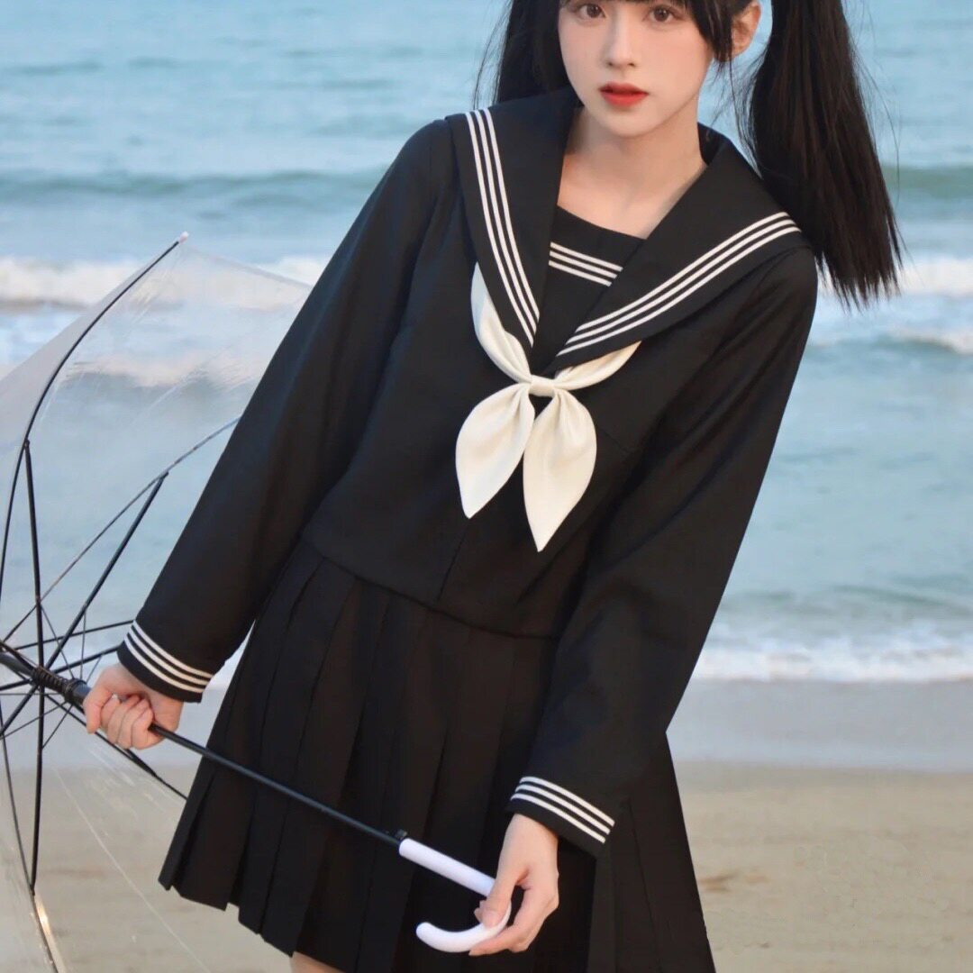 Black three jk uniform skirt genuine cute bad girl sailor middle suit suit college style basic short sleeve